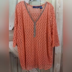Denim 24/7 Coral Lace Cover-Up with Metallic Trim